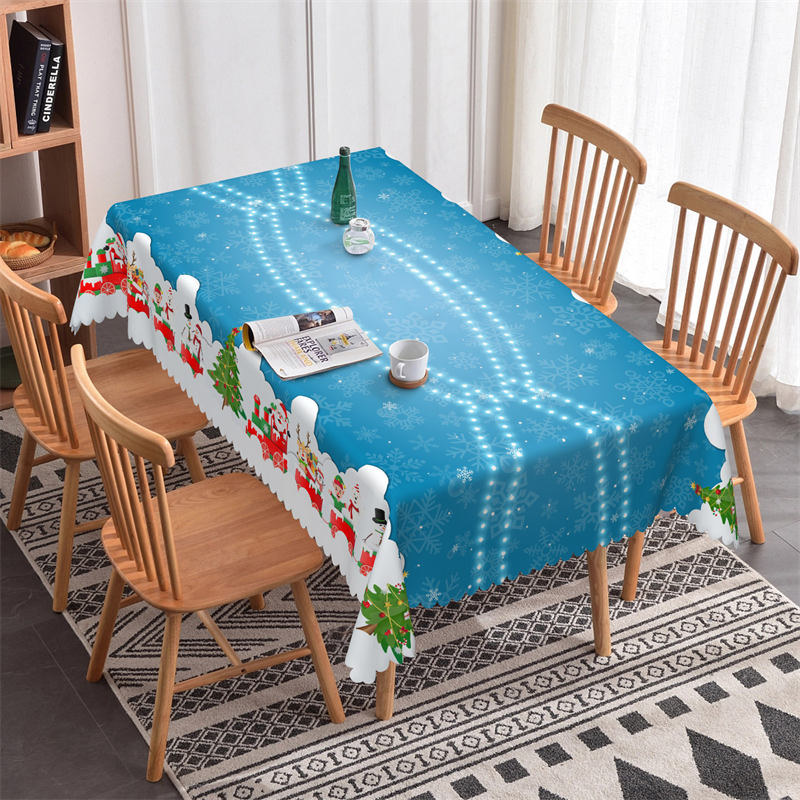 Lofaris Santa Christmas Tree Blue Pattern Rectangle Tablecloth