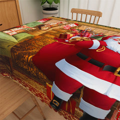 Lofaris Santa Christmas Tree Wood Fabric Dining Tablecloth