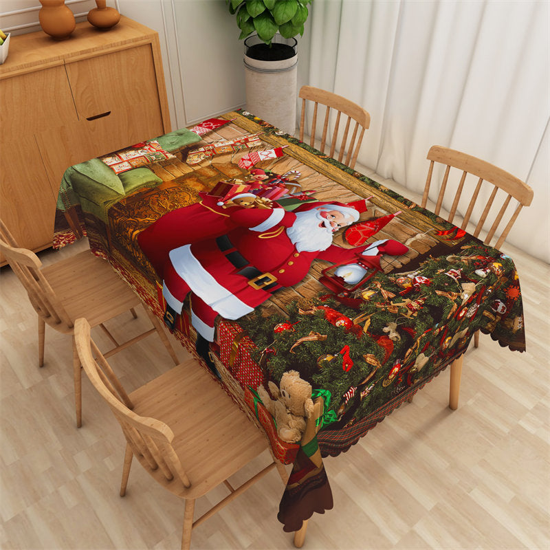 Lofaris Santa Christmas Tree Wood Fabric Dining Tablecloth