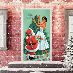 Lofaris Santa Claus And Beauty Lady Christmas Door Cover