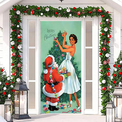 Lofaris Santa Claus And Beauty Lady Christmas Door Cover