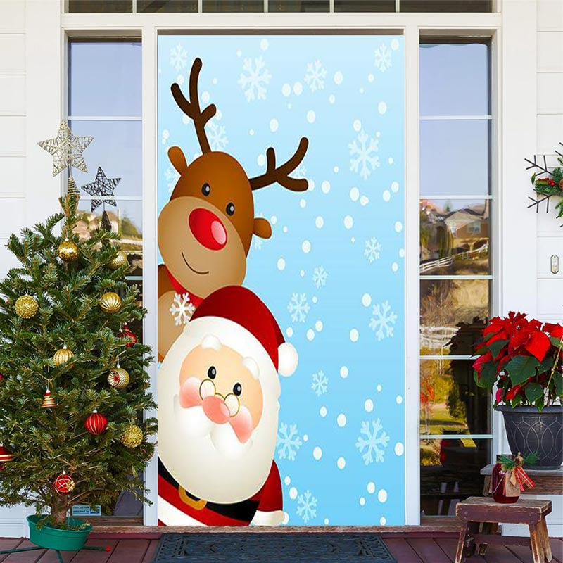 Lofaris Santa Claus And Elk Snowflake Christmas Door Cover