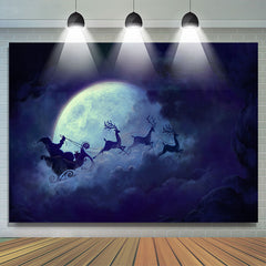 Lofaris Santa Claus Moon Elks Sleigh Christmas Backdrop