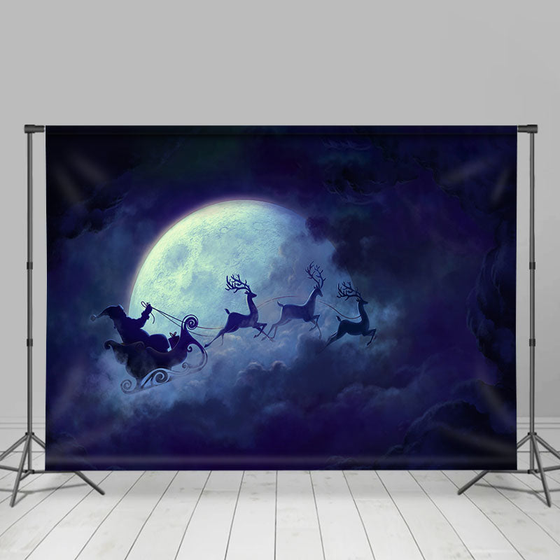 Lofaris Santa Claus Moon Elks Sleigh Christmas Backdrop