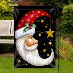 Lofaris Santa Claus Moon Shape Star Christmas Garden Flag