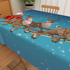 Lofaris Santa Elk Wagon Snow Waterproof Fabric Tablecloth