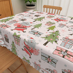 Lofaris Santa Gift Christmas Tree Pink Waterproof Tablecloth