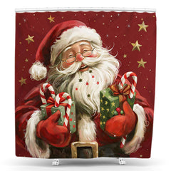 Lofaris Santa Gifts Gold Stars Red Christmas Shower Curtain