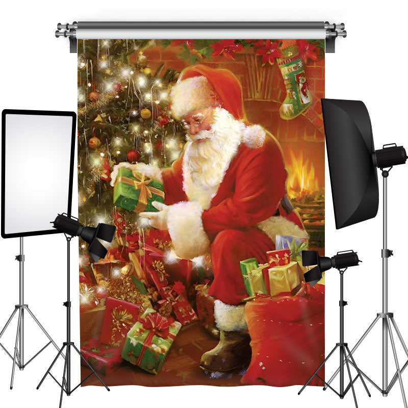 Lofaris Santa Gifts Xmas Tree Photoshoot Christmas Backdrop