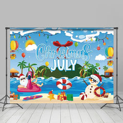 Lofaris Santa Snowman Pool Party Christmas In July Backdrop