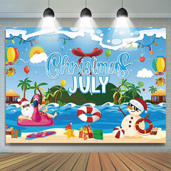 Lofaris Santa Snowman Pool Party Christmas In July Backdrop