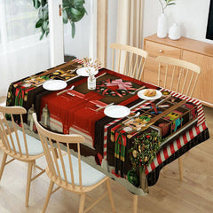 Lofaris Santa Workshop Black Brick Wall Christmas Tablecloth