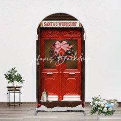 Lofaris Santas Workshop Red Door Arch Christmas Backdrop