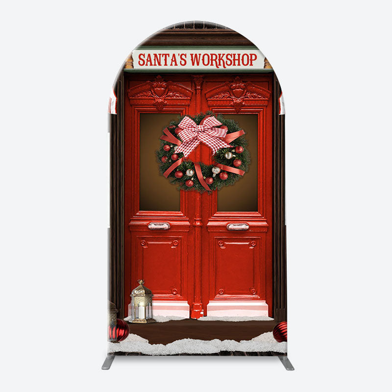 Lofaris Santas Workshop Red Door Arch Christmas Backdrop