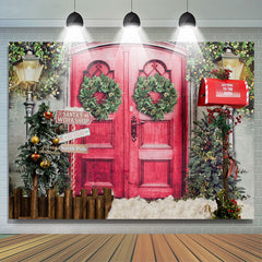 Lofaris Santas Workshop Red Door Christmas Backdrop For Portrait