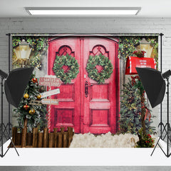 Lofaris Santas Workshop Red Door Christmas Backdrop For Portrait