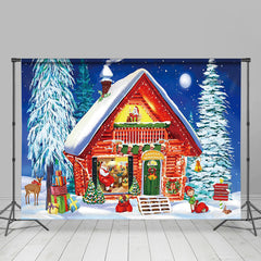 Lofaris Santas Workshop Winter Nights Forest Christmas Backdrop