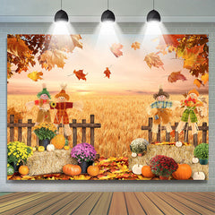 Lofaris Scarecrow Harvest Pumpkin Maple Leaf Autumn Backdrop