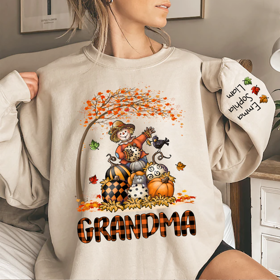 Lofaris Personalized Grandma Punpkins Scarecrow Pumpkin Patch Sweatshirt Gift TH