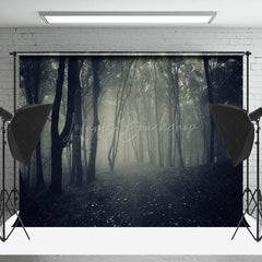 Lofaris Scary Black Woods Shrouded In Mist Photo Backdrop