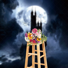 Lofaris Scary Castle Dark Night Full Moon Halloween Backdrop