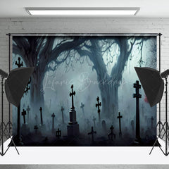 Lofaris Scary Cemetery Cross Night Halloween Photo Backdrop