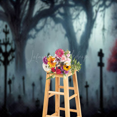 Lofaris Scary Cemetery Cross Night Halloween Photo Backdrop