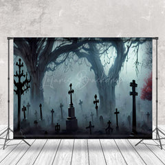 Lofaris Scary Cemetery Cross Night Halloween Photo Backdrop