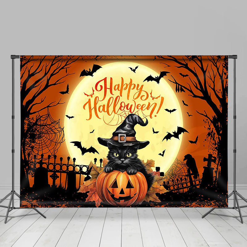 Lofaris Scary Moon Night Black Cat Happy Halloween Backdrop