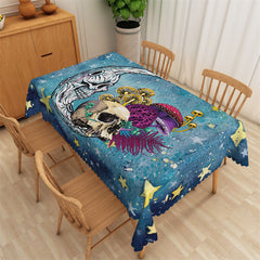 Lofaris Scary Moon Skull Mushroon Stars Blue Dining Tablecloth