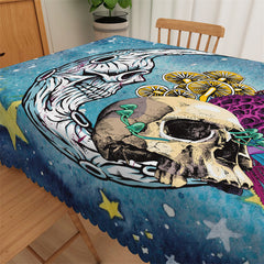 Lofaris Scary Moon Skull Mushroon Stars Blue Dining Tablecloth