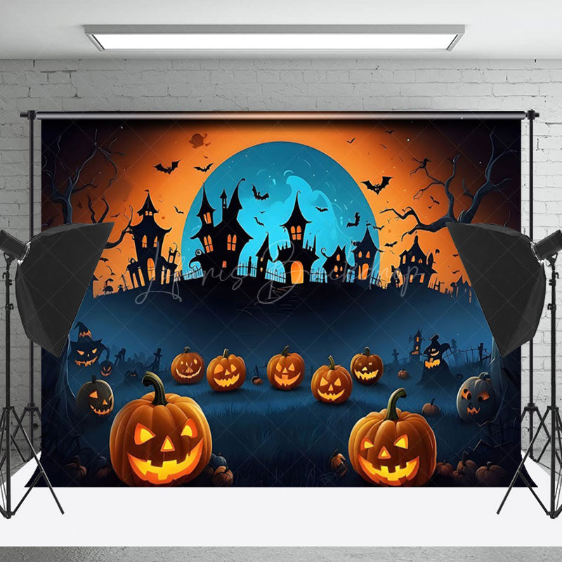 Lofaris Scary Night Moon Pumpkin Halloween Backdrop