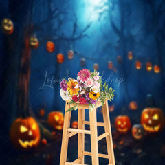 Lofaris Scary Pumpkin Lantern Forest Halloween Backdrop