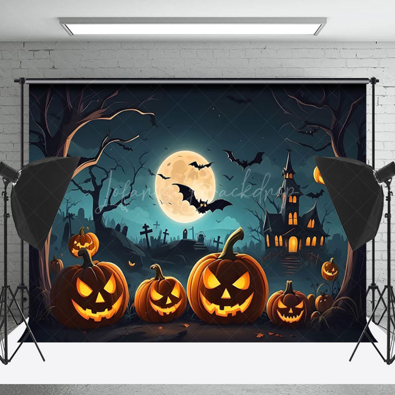 Lofaris Scary Pumpkin Night Castle Bats Halloween Backdrop