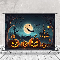 Lofaris Scary Pumpkin Night Castle Bats Halloween Backdrop