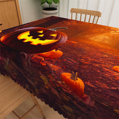 Lofaris Scary Pumpkins Leaves Forest Halloween Tablecloth