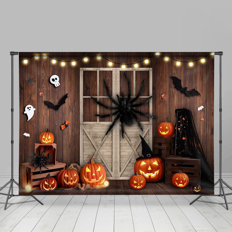 Lofaris Scary Spider Pumpkins Wooden Room Halloween Backdrop