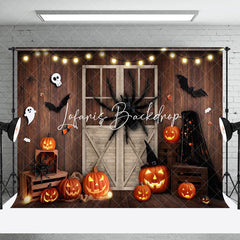 Lofaris Scary Spider Pumpkins Wooden Room Halloween Backdrop