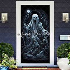 Lofaris Scary White Ghost Moon Night Halloween Door Cover