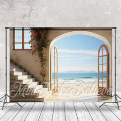 Lofaris Sea Beach House Vine Floral Retro Wall Backdrop