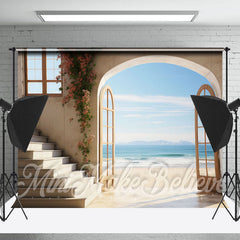 Lofaris Sea Beach House Vine Floral Retro Wall Backdrop