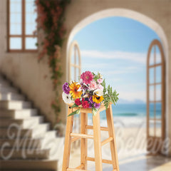 Lofaris Sea Beach House Vine Floral Retro Wall Backdrop