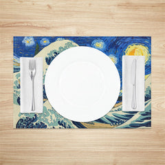 Lofaris Sea Wave Blue Sky Moon Abstract Set Of 4 Placemats