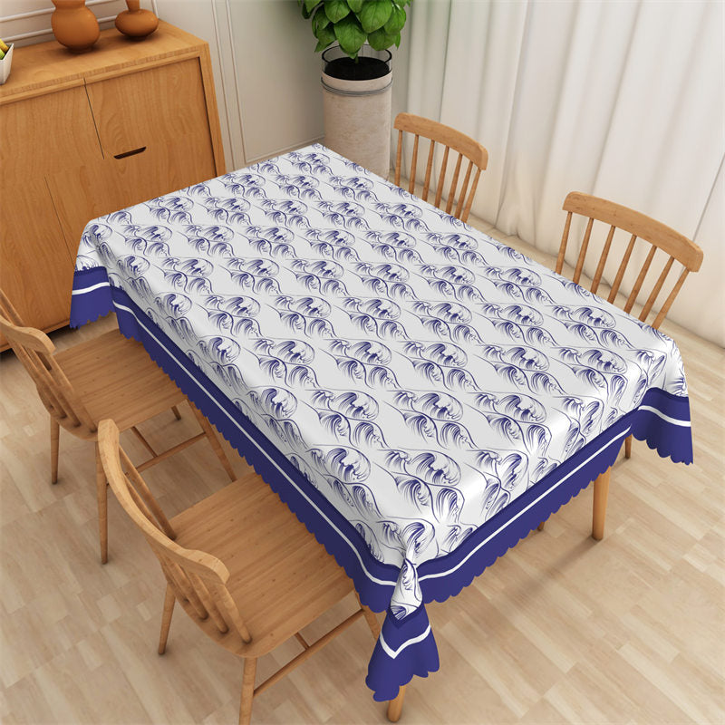 Lofaris Sea Wave Patterns Step And Repeat Blue Tablecloth