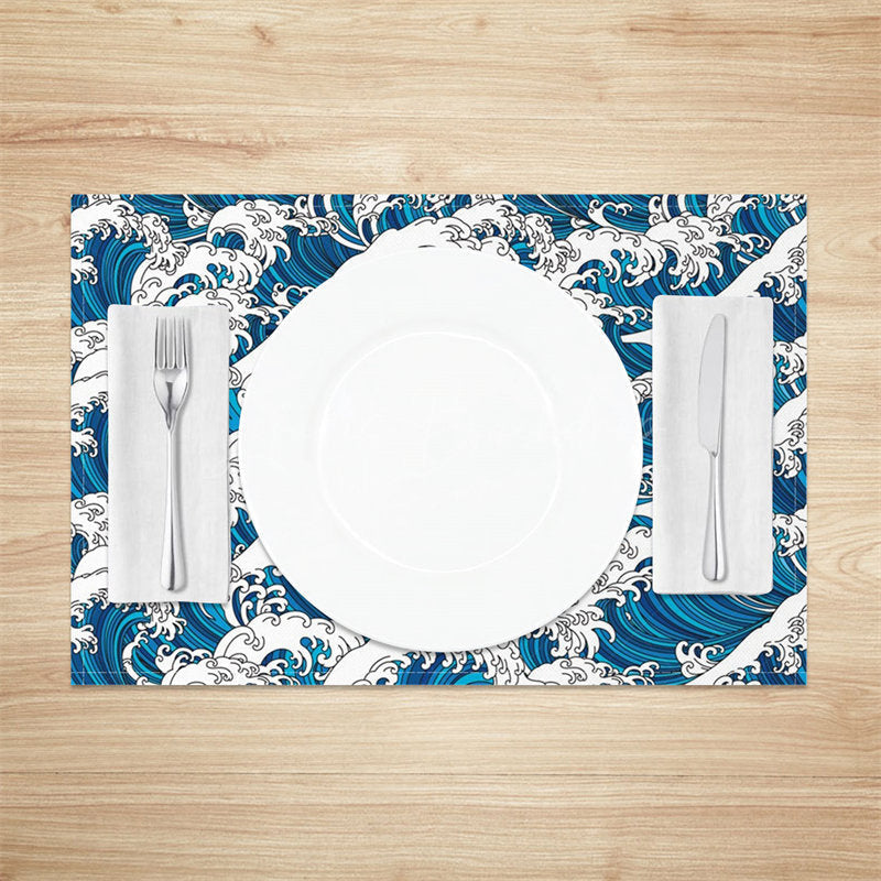 Lofaris Sea Waves Blue And White Dining Set Of 4 Placemats