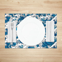 Lofaris Sea Waves Blue And White Dining Set Of 4 Placemats