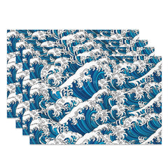 Lofaris Sea Waves Blue And White Dining Set Of 4 Placemats