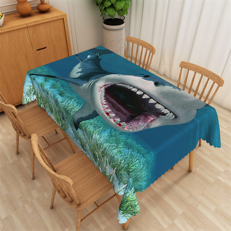 Lofaris Seabed Giant Fiercely Shark Rectangle Tablecloth