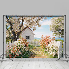 Lofaris Seaside Village Blue Sky Flowers Spring Backdrop