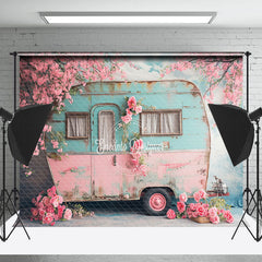 Lofaris Shabby Blue Pink RV Peach Flower Spring Backdrop